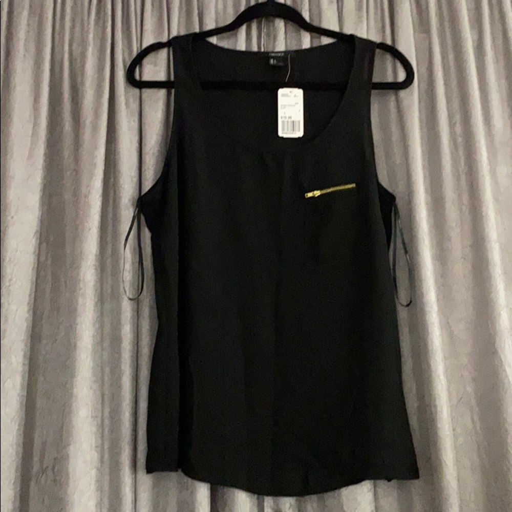Forever 21 Black chiffon tank with gold zipper
